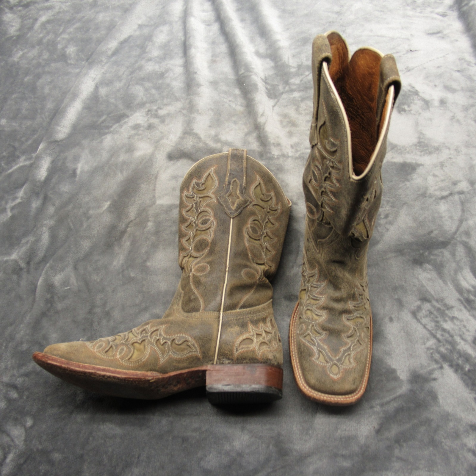 Resistol Boots Men 9 B Square Toe Western Rustic Leather Cowboy Embroidery 3d